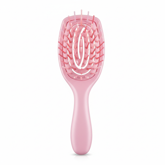 Brosse démêlante rose sur fond blanc